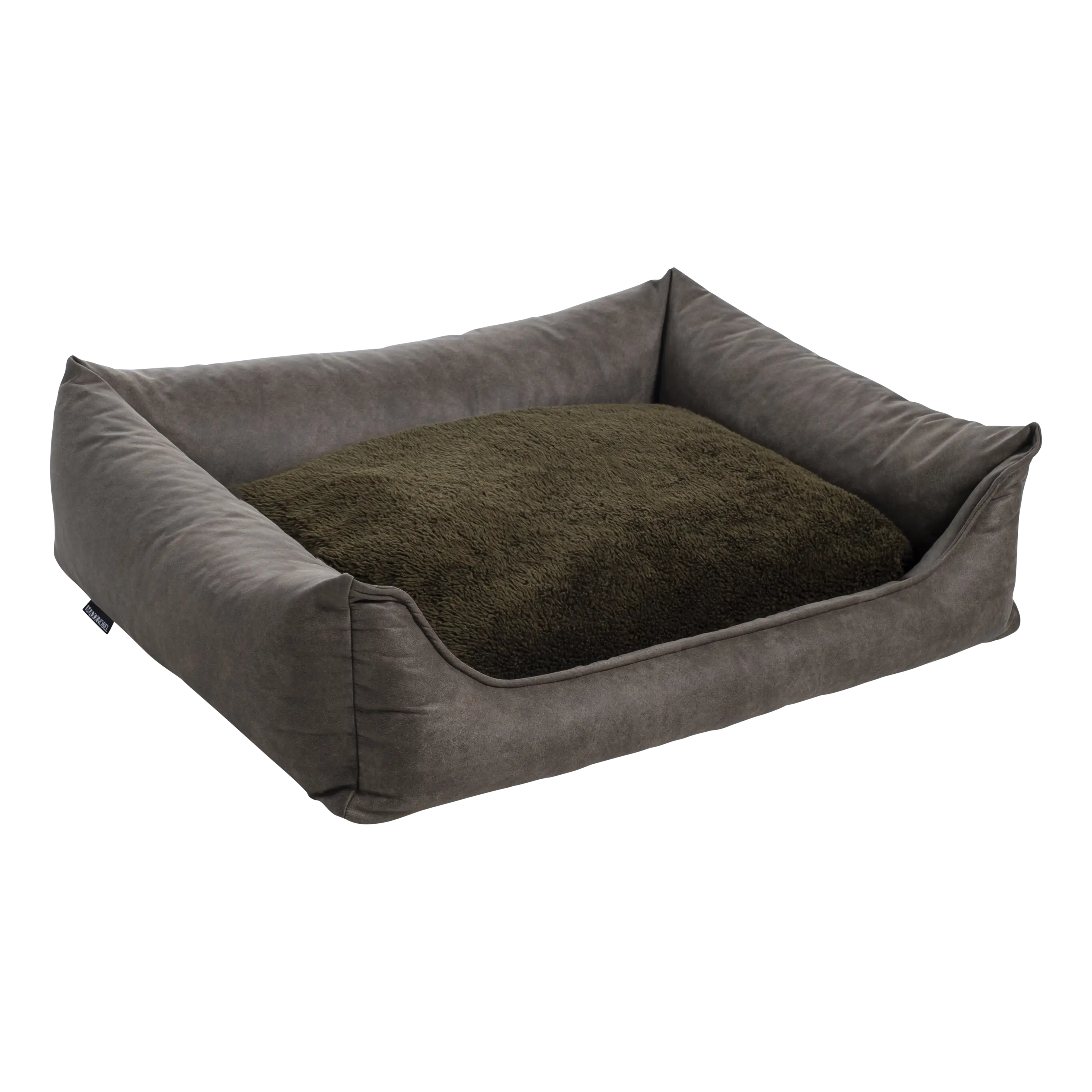 Losse Hoes - Binnenkussen - Lederlook/Teddy Olijf - Orthopedische Hondenmand
