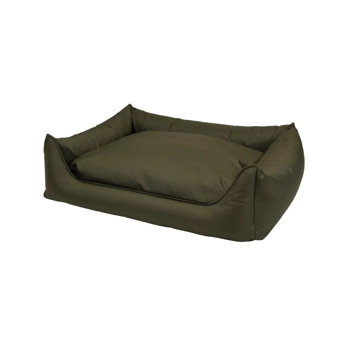 Orthopedische hondenmand bliss groen met olijfgroen stof en zachte kussens voor extra steun en comfort