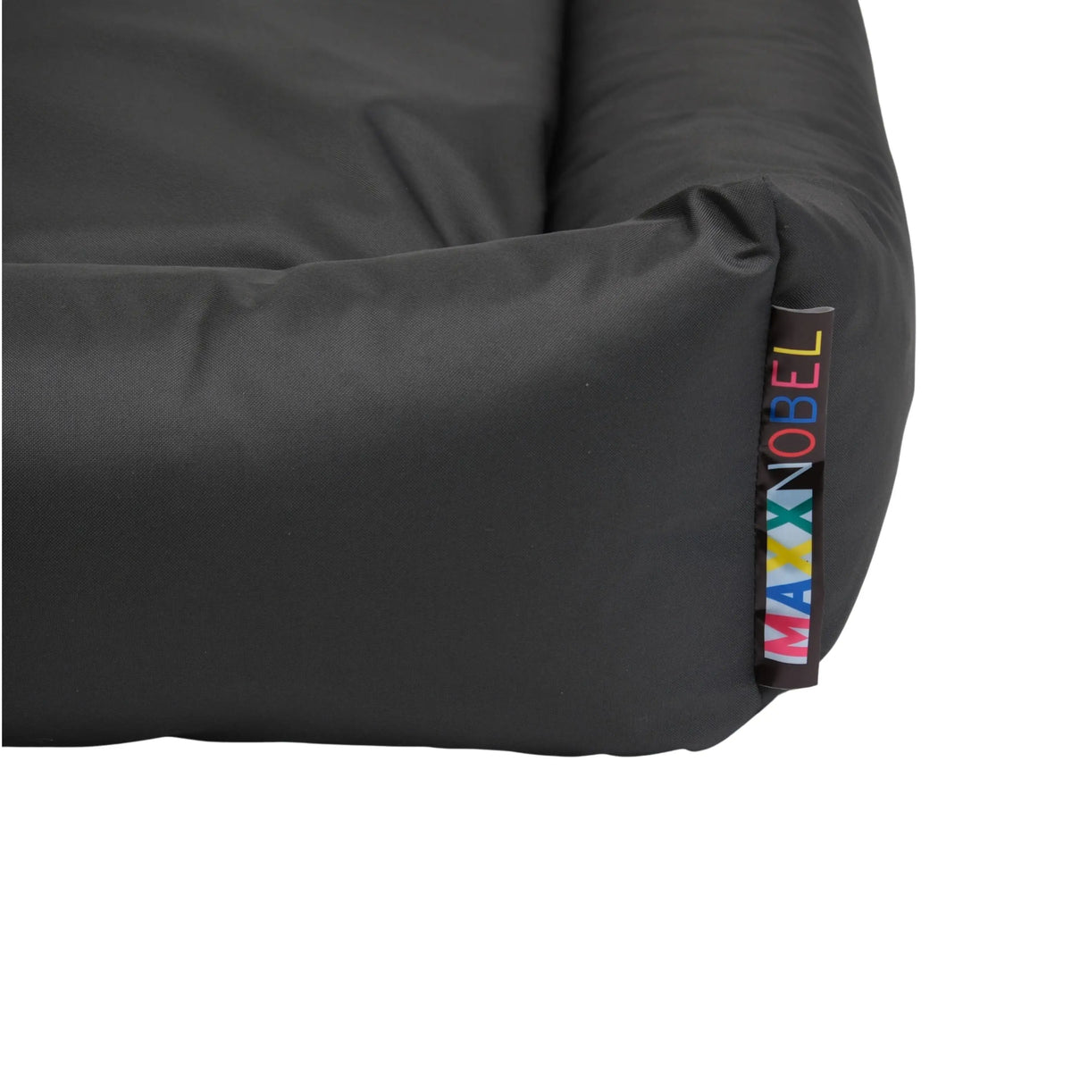 Orthopedische hondenmand bliss met zwarte padding en maxx nobel label en waterafstotende hoes in antraciet