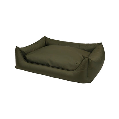 Orthopedische hondenmand bliss groen met olijfgroen stof en zachte kussens voor extra steun en comfort