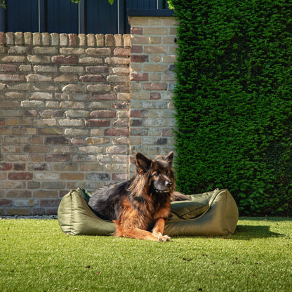 Orthopedische hondenmand bliss in olijfgroen met zacht pluche voor optimale hondenslaap en comfort