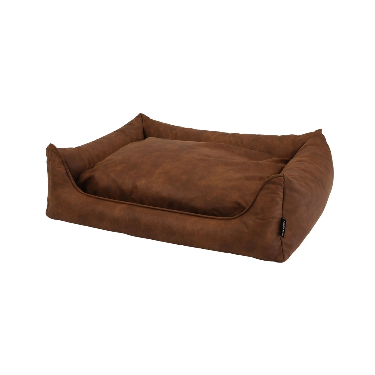 Orthopedische hondenmand in cognac bruin met lederlook en zachte kussens van suède voor extra comfort