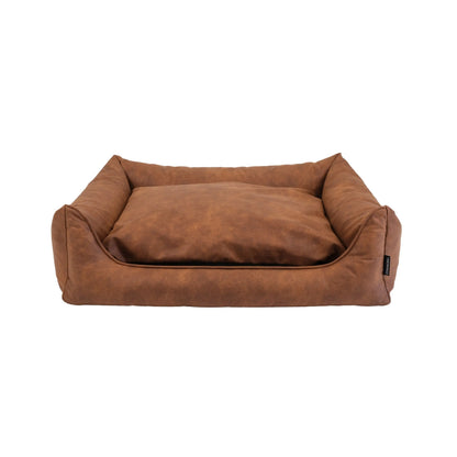 Orthopedische hondenmand lederlook cognac met zachte, donzige vulling voor extra comfort