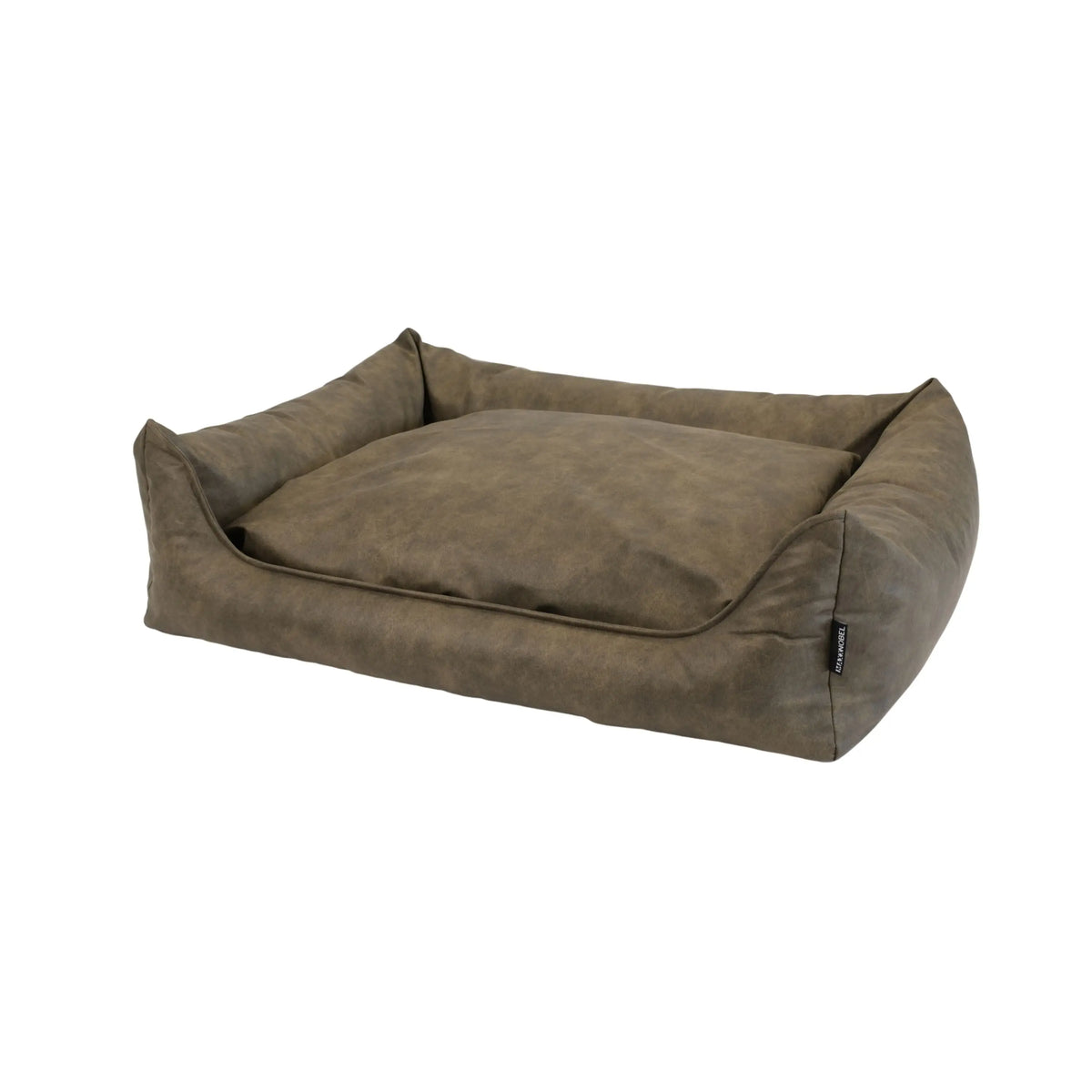 Orthopedische hondenmand in lederlook met bruine suède buitenkant en zachte kussens voor extra comfort