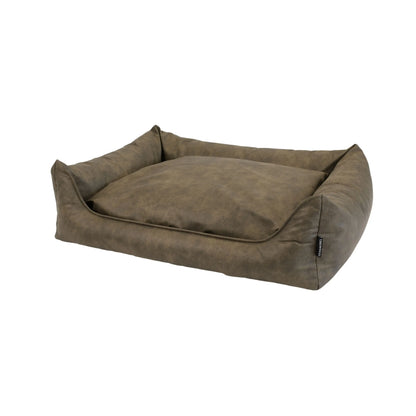 Orthopedische hondenmand in lederlook met bruine suède buitenkant en zachte kussens voor extra comfort