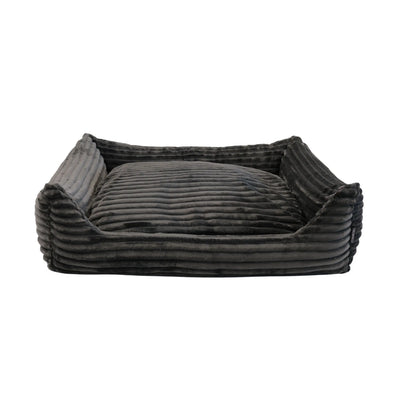 Donkergrijze orthopedische hondenmand nova rib van corduroy met zachte ribstructuur en opstaande zijkanten